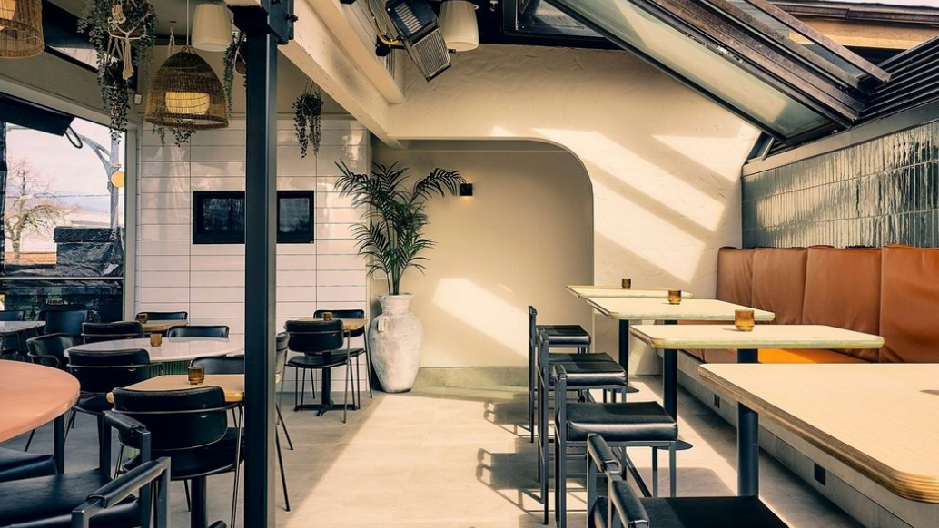 The retractable roof at Social YVR's rooftop patio.